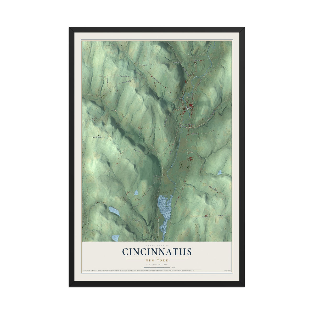 Cincinnatus, New York map print, 12" x 18" W/ Black Ayous Wood Frame mockup