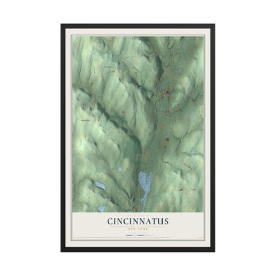 Cincinnatus, New York map print, 12" x 18" W/ Black Ayous Wood Frame mockup