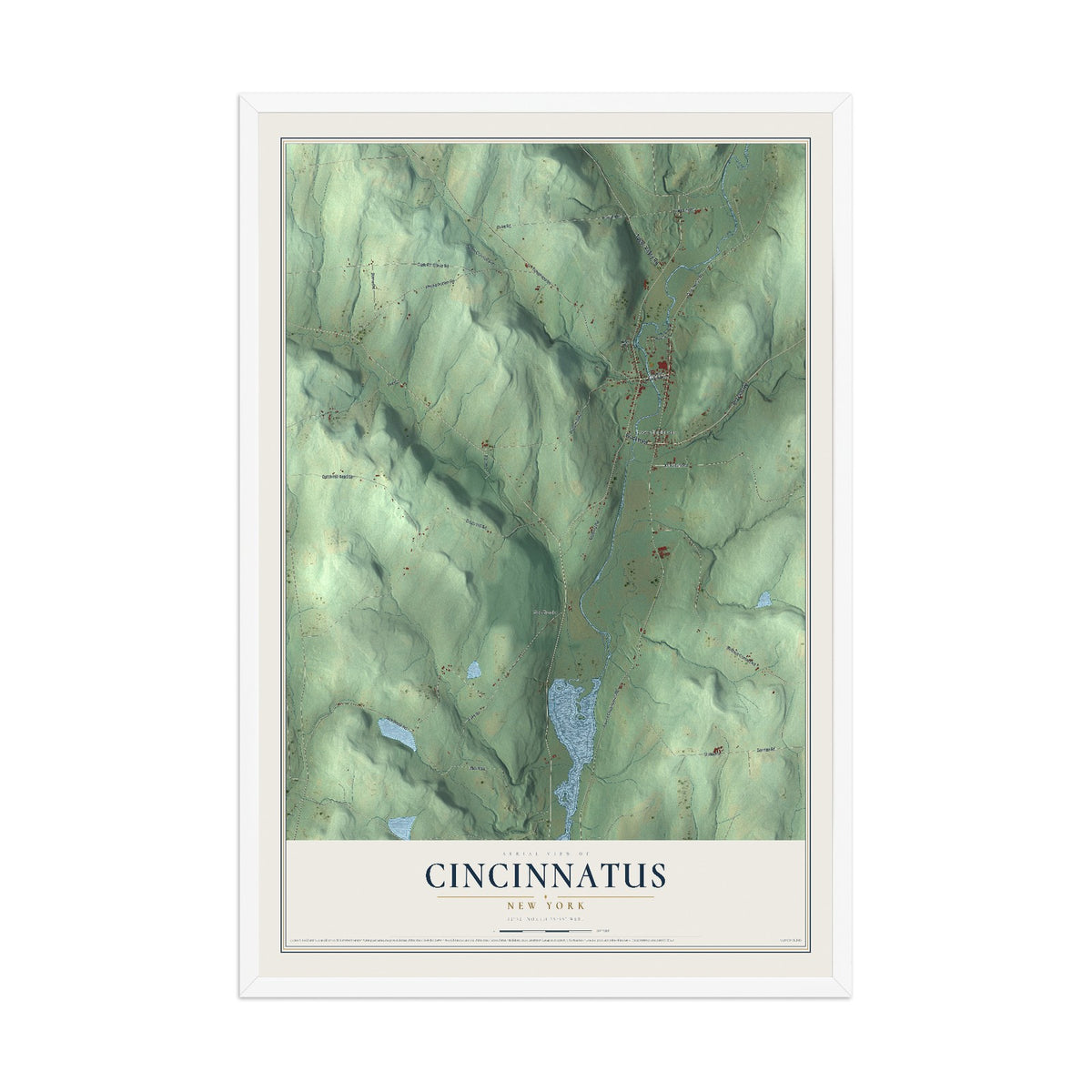 Cincinnatus, New York map print, 12" x 18" W/ White Ayous Wood Frame mockup