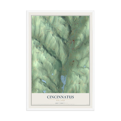 Cincinnatus, New York map print, 12" x 18" W/ White Ayous Wood Frame mockup