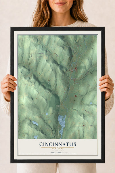 Cincinnatus, New York map print, 18" x 24" W/ Black Ayous Wood Frame mockup