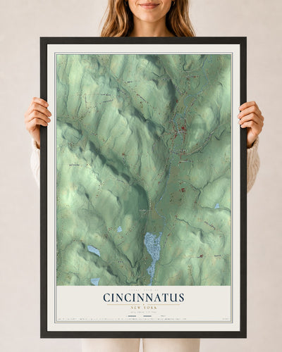 Cincinnatus, New York map print, 24" x 36" W/ Black Ayous Wood Frame mockup