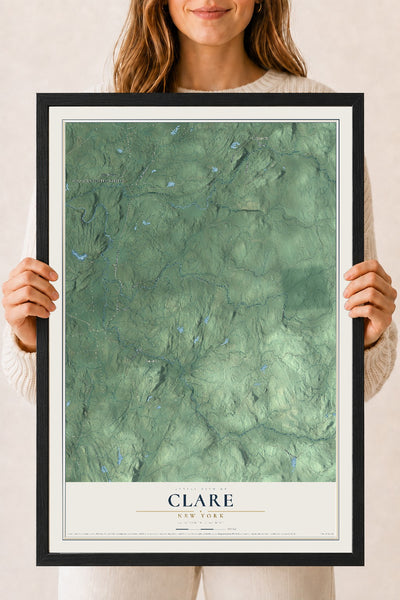 Clare, New York map print, 18" x 24" W/ Black Ayous Wood Frame mockup