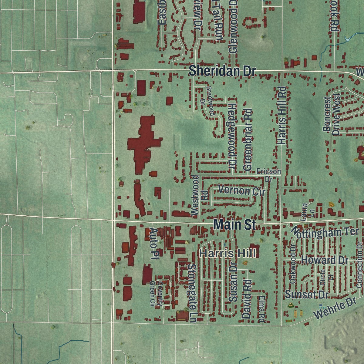 Close-up 1 of the Clarence, New York map artwork