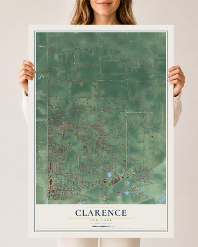 Clarence, New York map print, 24" x 36" Archival Matte Print mockup