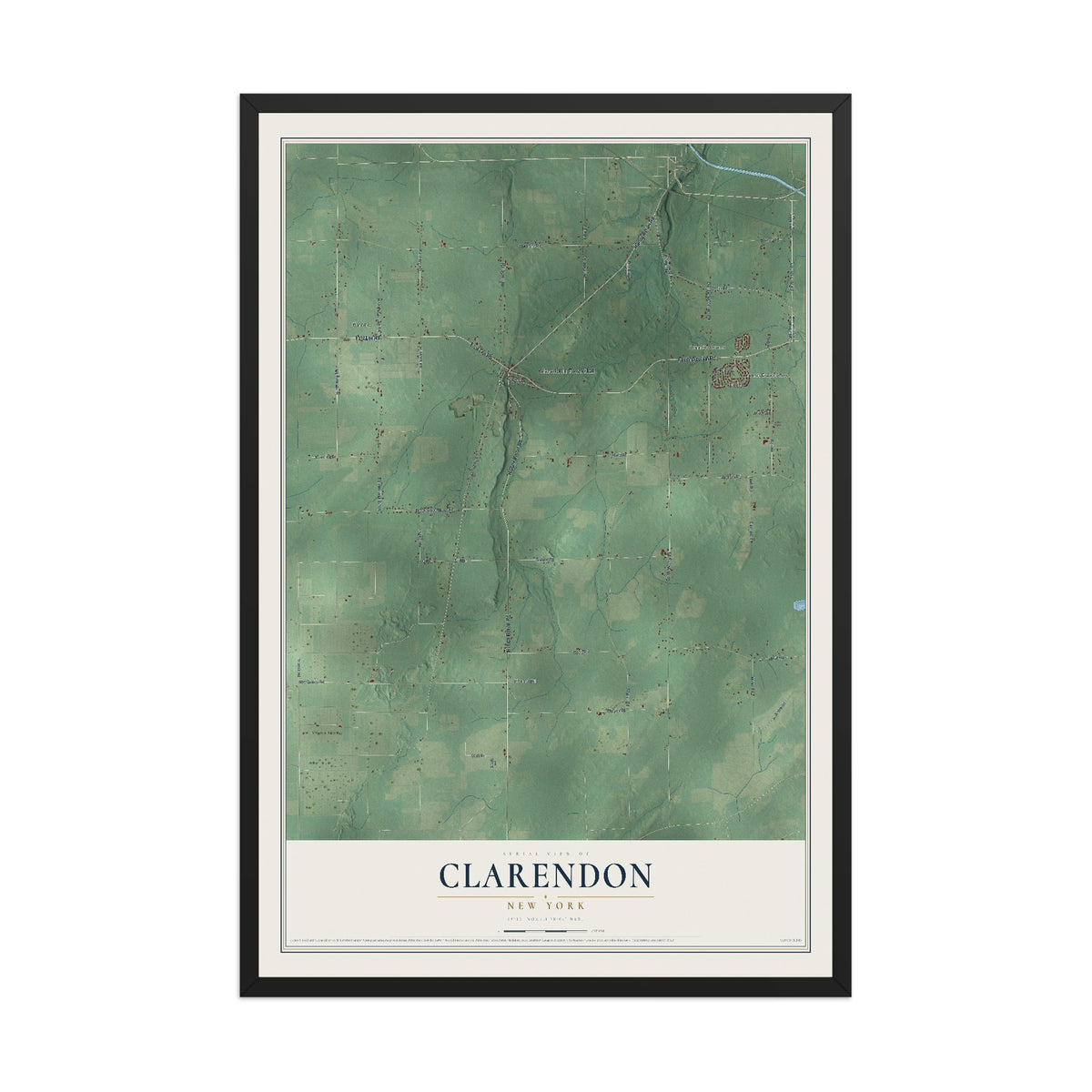 Clarendon, New York map print, 12" x 18" W/ Black Ayous Wood Frame mockup