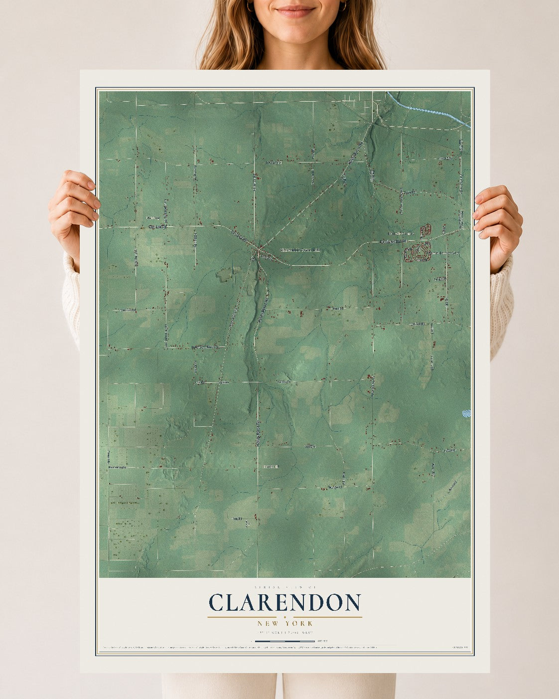 Clarendon, New York map print, 24" x 36" Archival Matte Print mockup