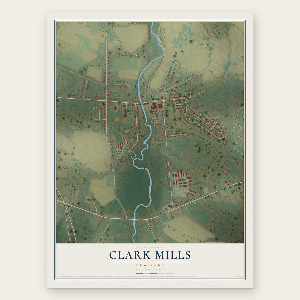 Clark Mills, New York map print, the full design
