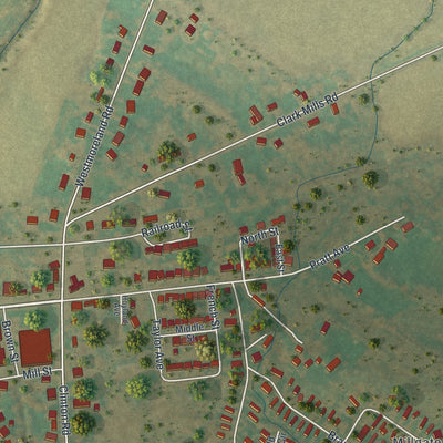 Close-up of the map of Clark Mills, New York print showing street and building detail