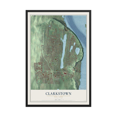 Clarkstown, New York map print, 12" x 18" W/ Black Ayous Wood Frame mockup