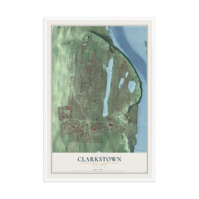 Clarkstown, New York map print, 12" x 18" W/ White Ayous Wood Frame mockup