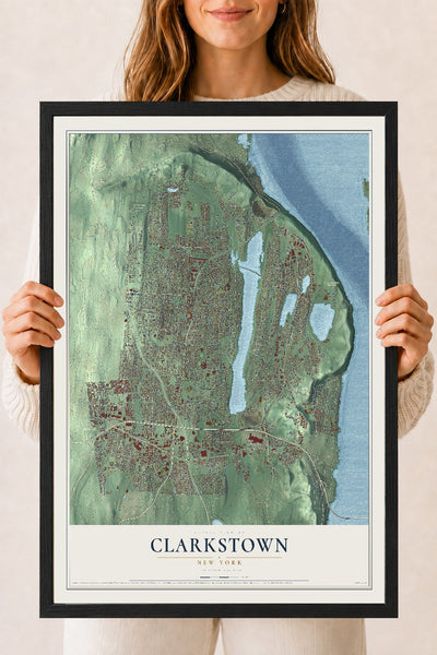 Clarkstown, New York map print, 18" x 24" W/ Black Ayous Wood Frame mockup
