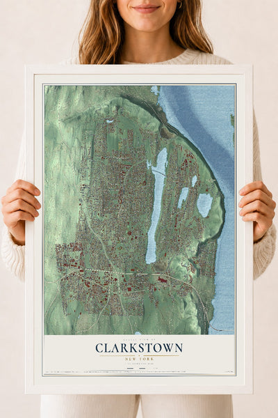 Clarkstown, New York map print, 18" x 24" W/ White Ayous Wood Frame mockup