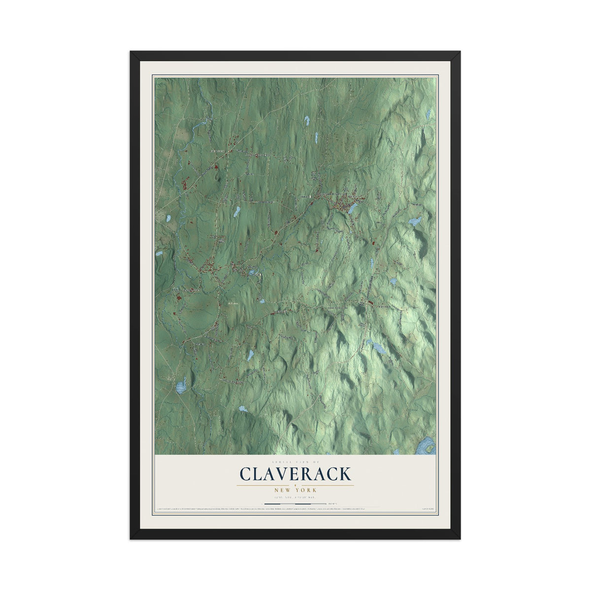 Claverack, New York map print, 12" x 18" W/ Black Ayous Wood Frame mockup