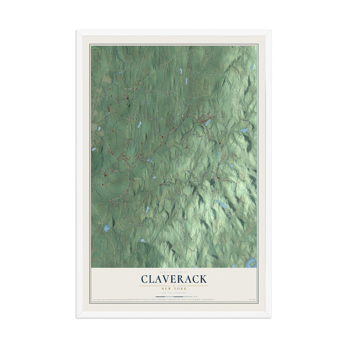 Claverack, New York map print, 12" x 18" W/ White Ayous Wood Frame mockup