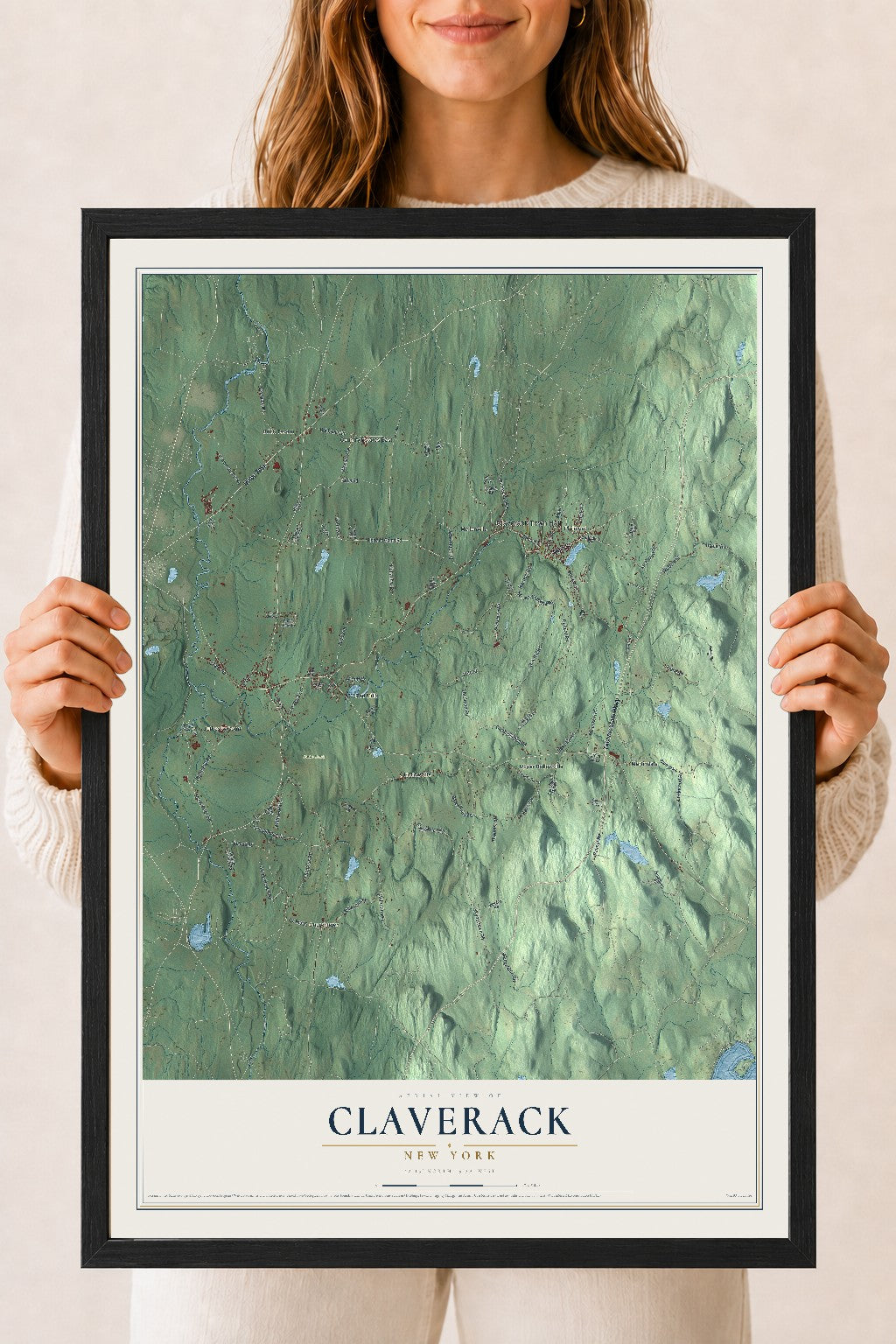 Claverack, New York map print, 18" x 24" W/ Black Ayous Wood Frame mockup