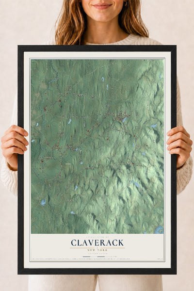 Claverack, New York map print, 18" x 24" W/ Black Ayous Wood Frame mockup