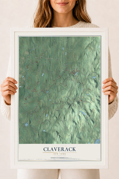 Claverack, New York map print, 18" x 24" W/ White Ayous Wood Frame mockup
