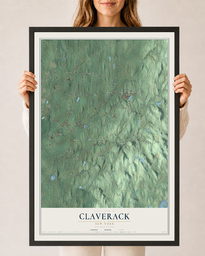 Claverack, New York map print, 24" x 36" W/ Black Ayous Wood Frame mockup