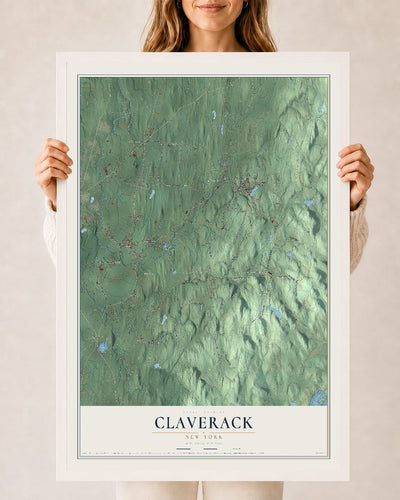 Claverack, New York map print, 24" x 36" W/ White Ayous Wood Frame mockup