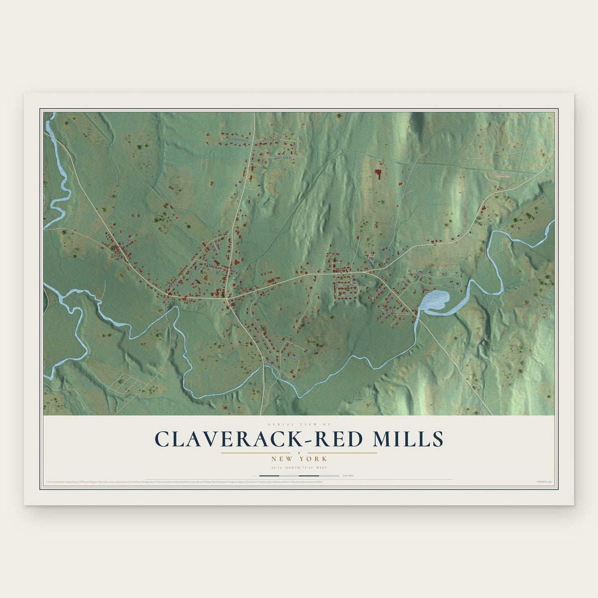 Claverack-Red Mills, New York map print, the full design