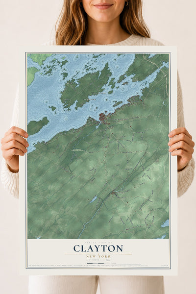 Clayton, New York map print, 18" x 24" Archival Matte Print mockup