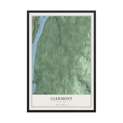 Clermont, New York map print, 12" x 18" W/ Black Ayous Wood Frame mockup