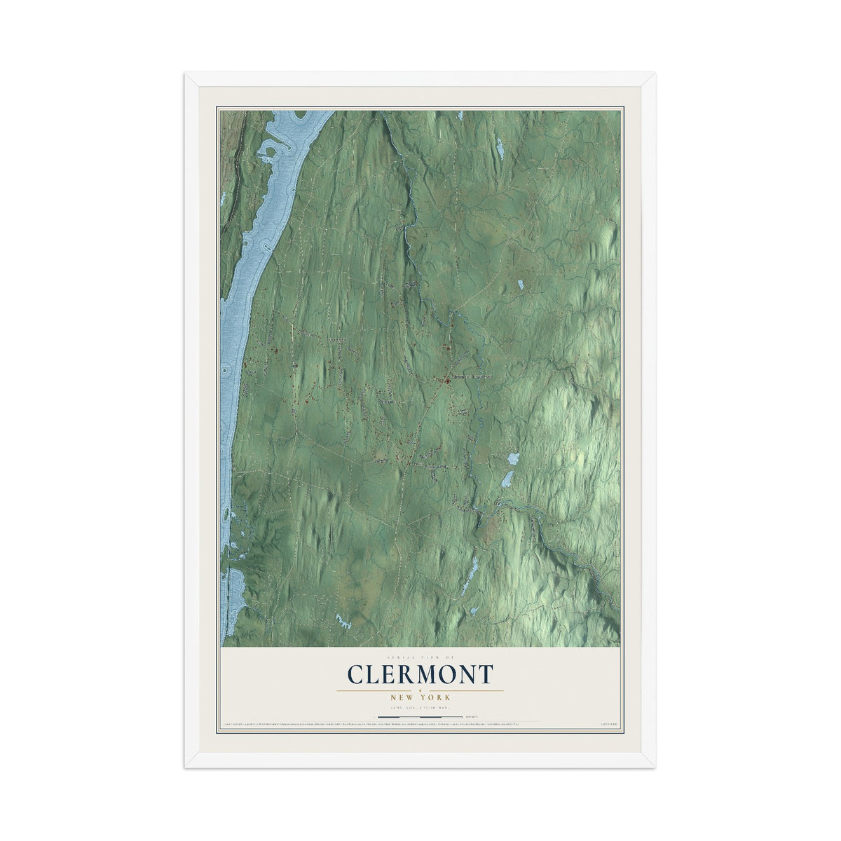 Clermont, New York map print, 12" x 18" W/ White Ayous Wood Frame mockup