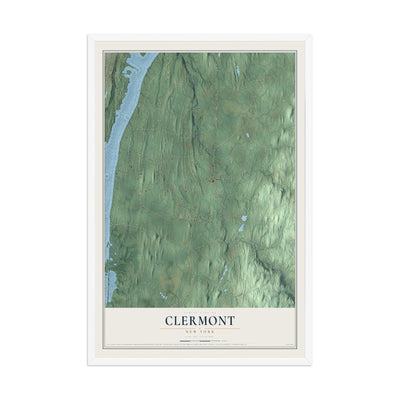 Clermont, New York map print, 12" x 18" W/ White Ayous Wood Frame mockup
