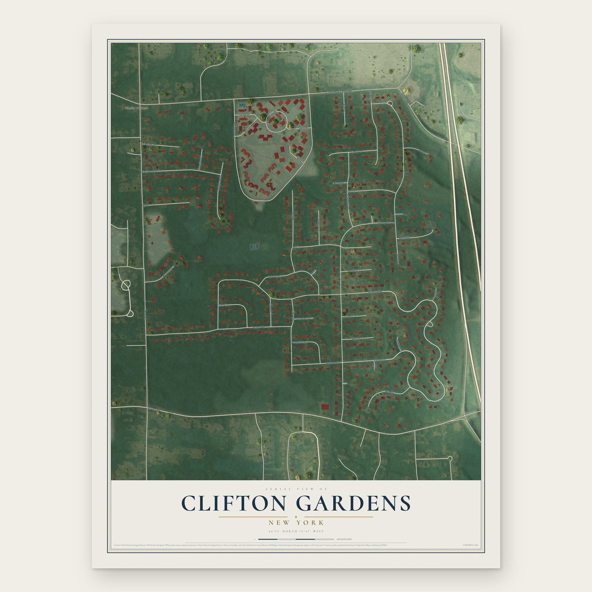 Clifton Gardens, New York map print, the full design