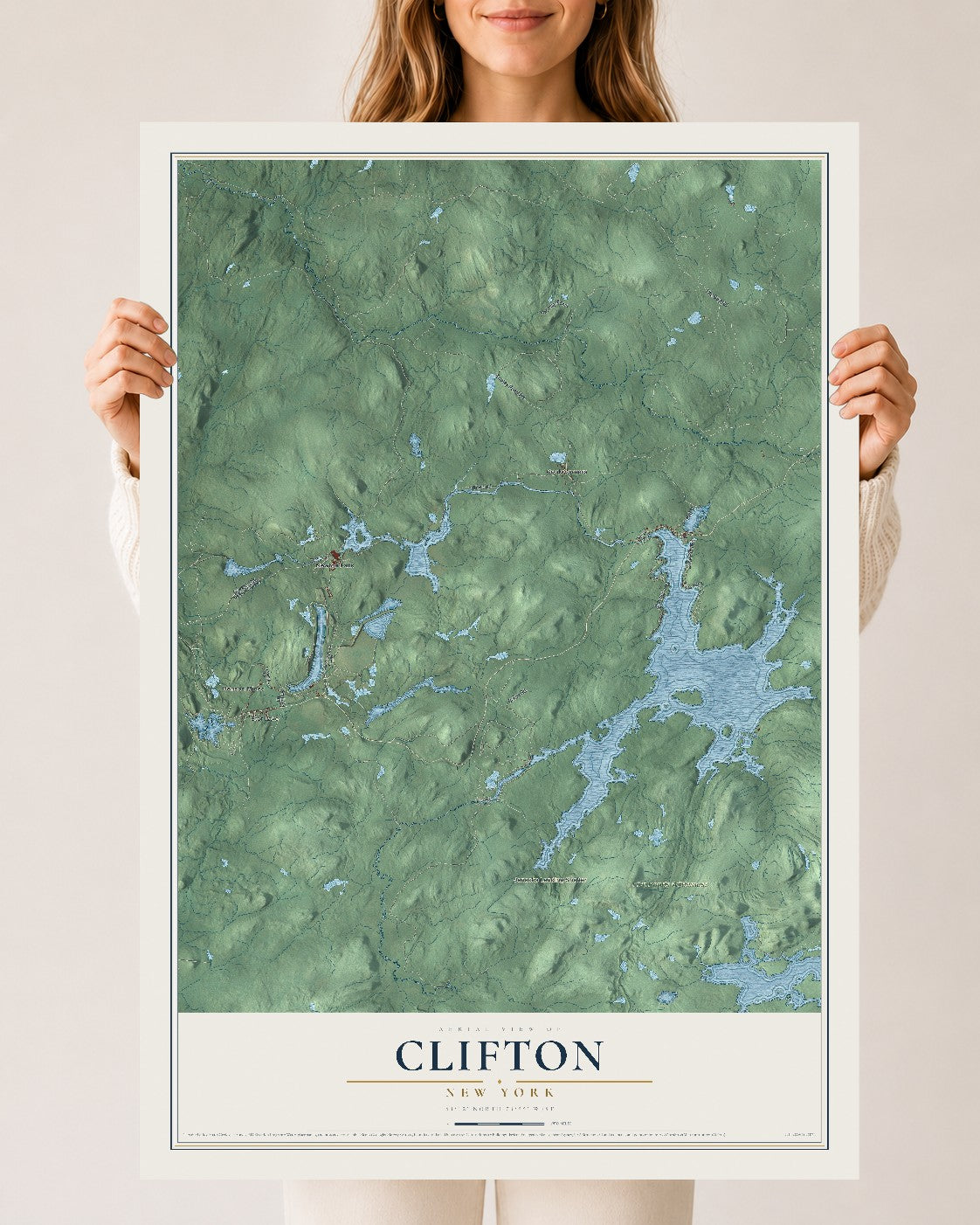 Clifton, New York map print, 24" x 36" Archival Matte Print mockup