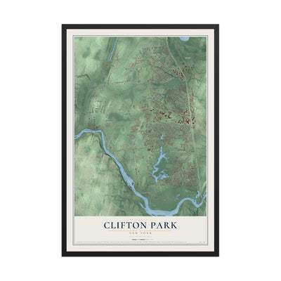 Clifton Park, New York map print, 12" x 18" W/ Black Ayous Wood Frame mockup