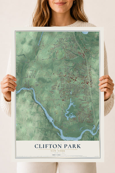 Clifton Park, New York map print, 18" x 24" Archival Matte Print mockup
