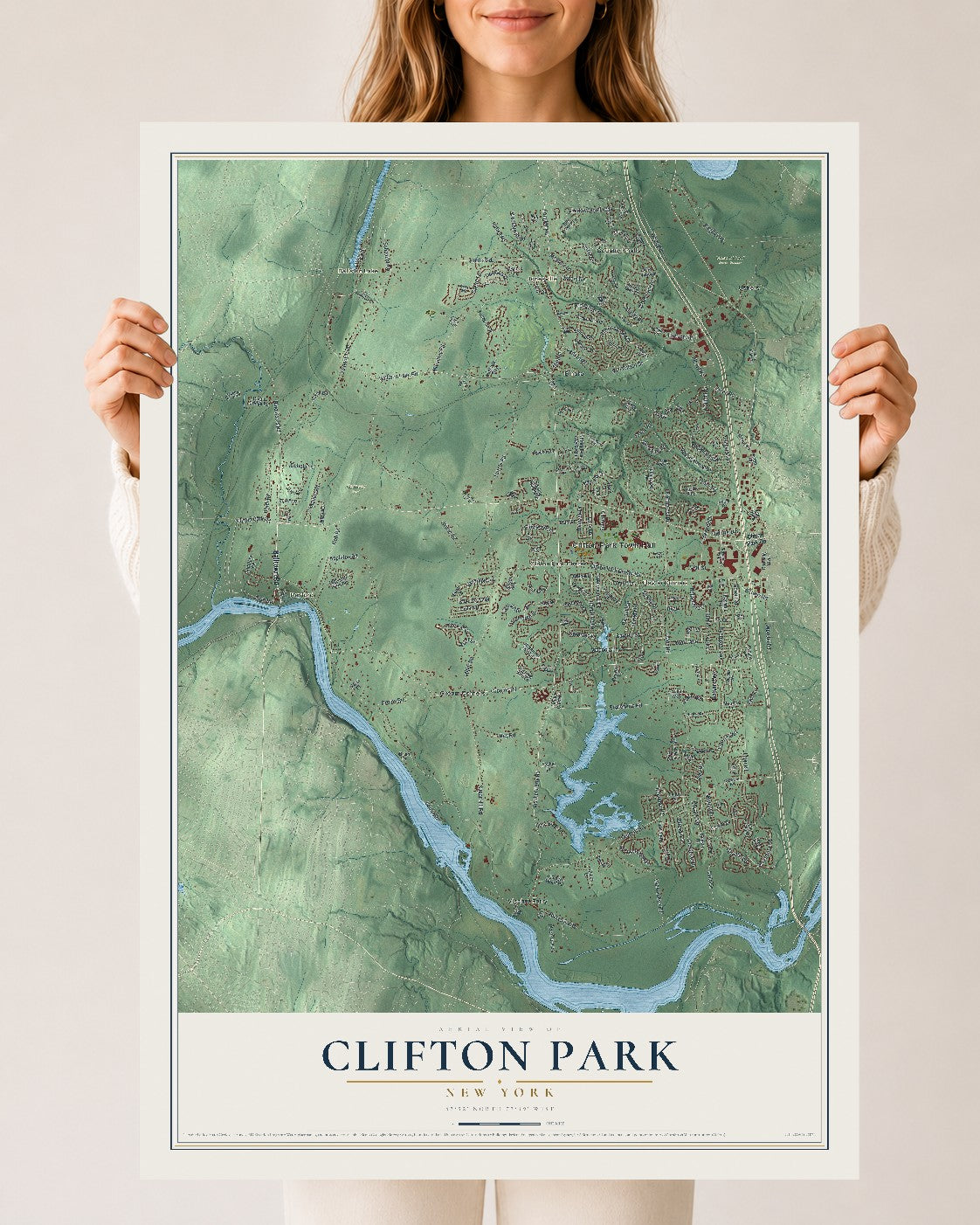 Clifton Park, New York map print, 24" x 36" Archival Matte Print mockup