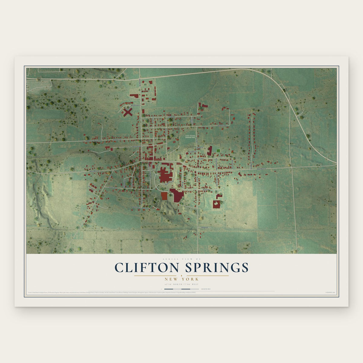 Clifton Springs, New York map print, the full design