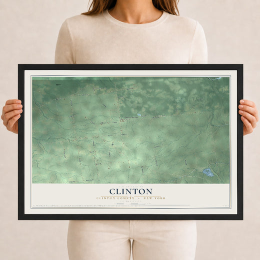 Map of Clinton, Clinton County, New York, 12 x 18 inch print in a black wood frame