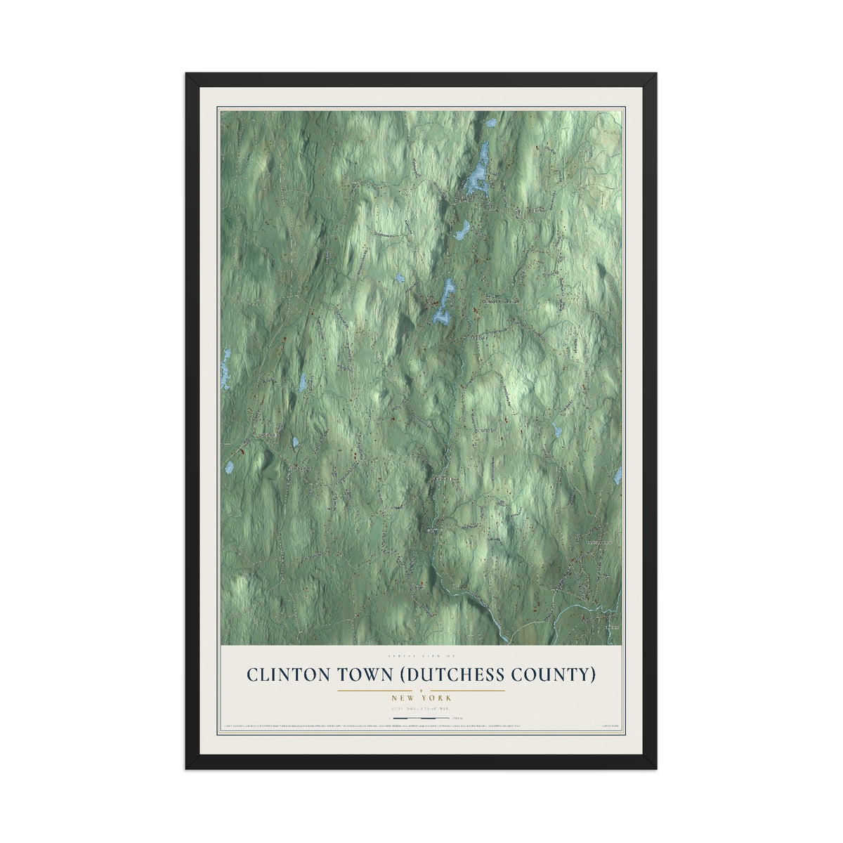 Clinton Town (Dutchess County), New York map print, 12" x 18" W/ Black Ayous Wood Frame mockup