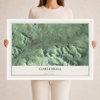 Cobleskill, New York map print, 24" x 36" W/ White Ayous Wood Frame mockup