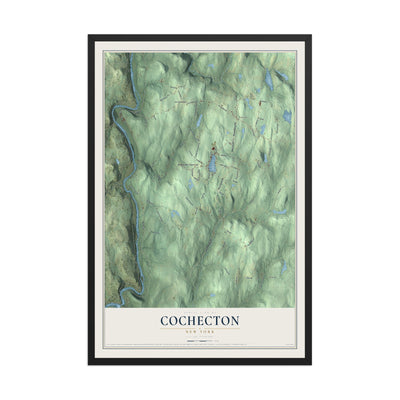 Cochecton, New York map print, 12" x 18" W/ Black Ayous Wood Frame mockup