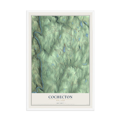 Cochecton, New York map print, 12" x 18" W/ White Ayous Wood Frame mockup