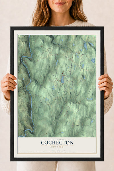 Cochecton, New York map print, 18" x 24" W/ Black Ayous Wood Frame mockup