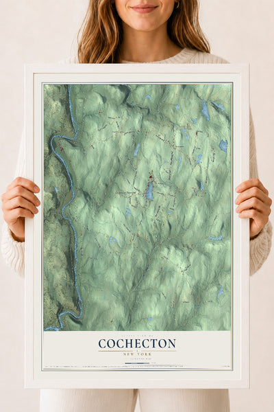 Cochecton, New York map print, 18" x 24" W/ White Ayous Wood Frame mockup