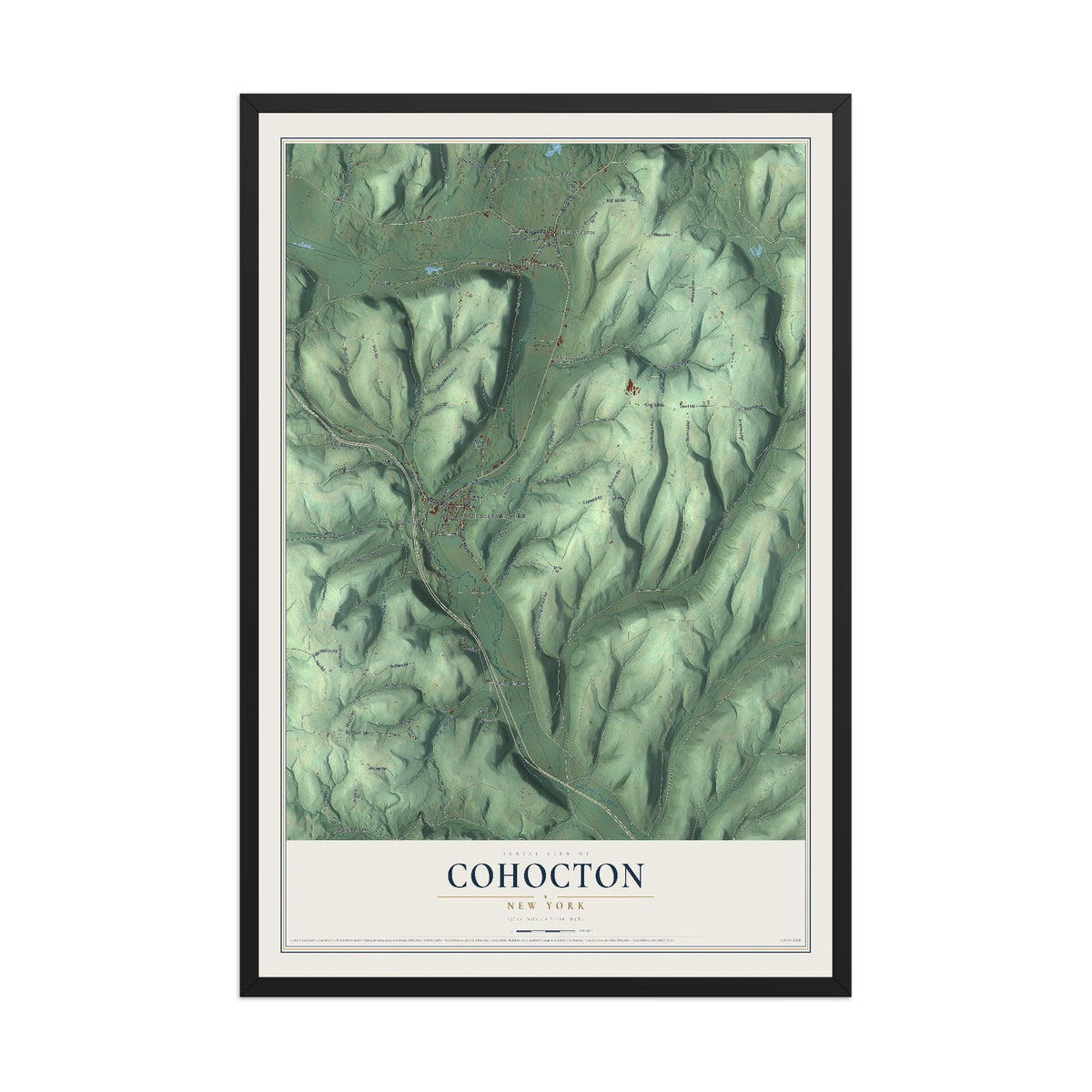 Cohocton, New York map print, 12" x 18" W/ Black Ayous Wood Frame mockup