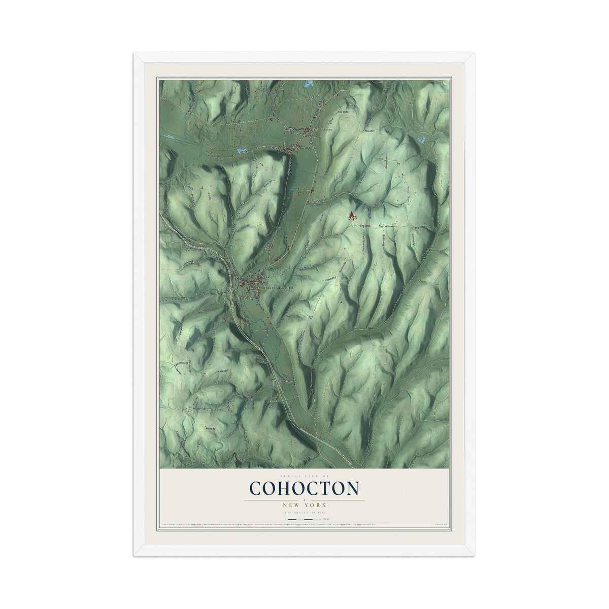 Cohocton, New York map print, 12" x 18" W/ White Ayous Wood Frame mockup