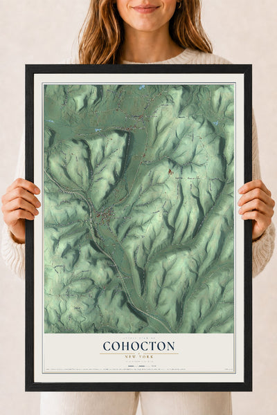 Cohocton, New York map print, 18" x 24" W/ Black Ayous Wood Frame mockup