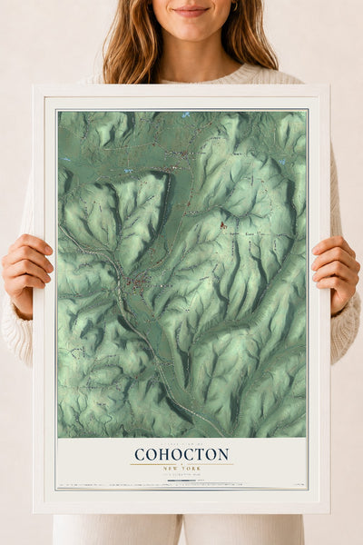 Cohocton, New York map print, 18" x 24" W/ White Ayous Wood Frame mockup