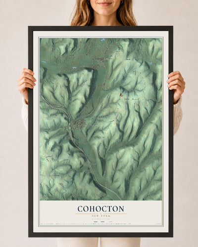 Cohocton, New York map print, 24" x 36" W/ Black Ayous Wood Frame mockup