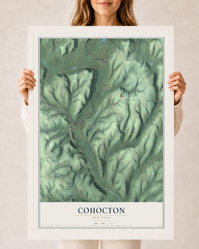 Cohocton, New York map print, 24" x 36" W/ White Ayous Wood Frame mockup