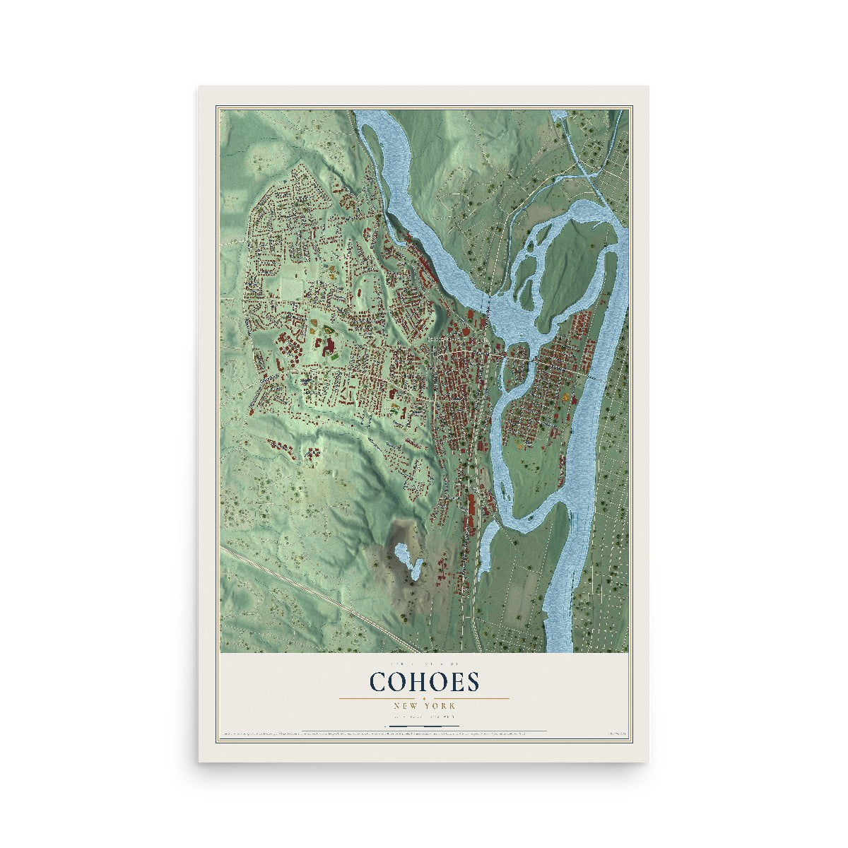 Cohoes, New York map print, 12" x 18" Archival Matte Print mockup