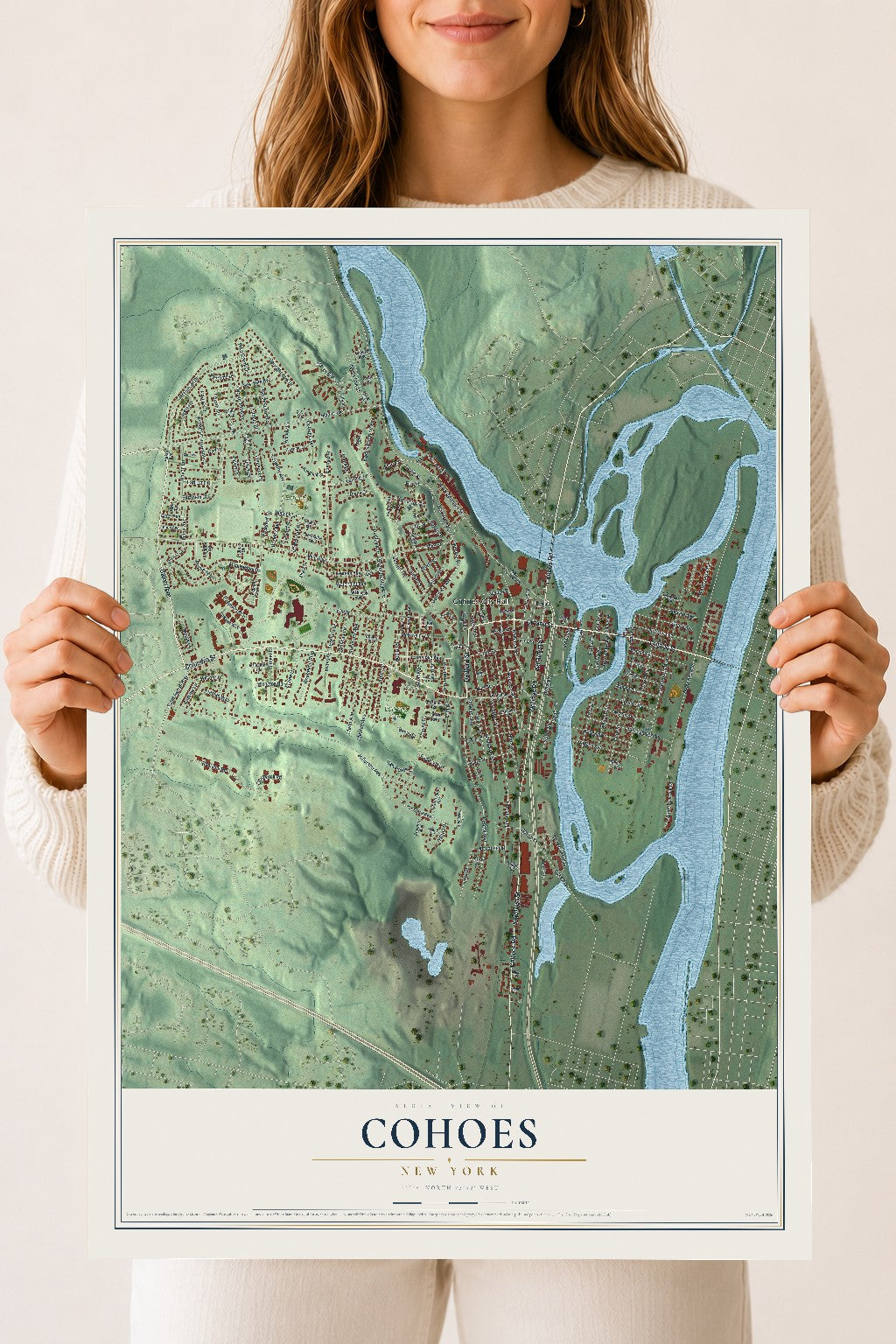 Cohoes, New York map print, 18" x 24" Archival Matte Print mockup